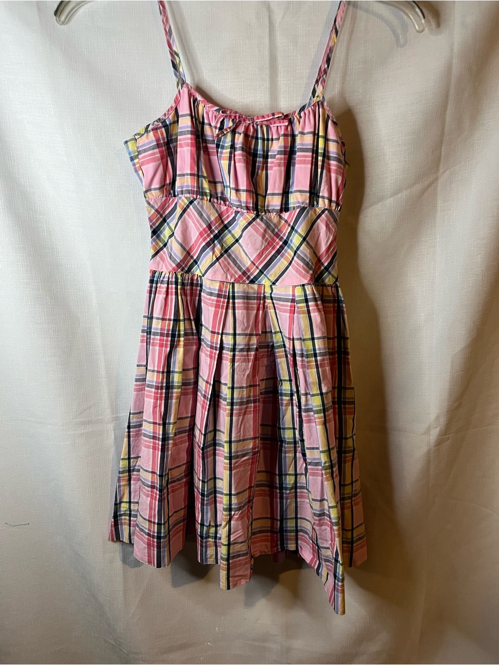 Chaps Pink Plaid Sundress with Yellow & Navy Accents